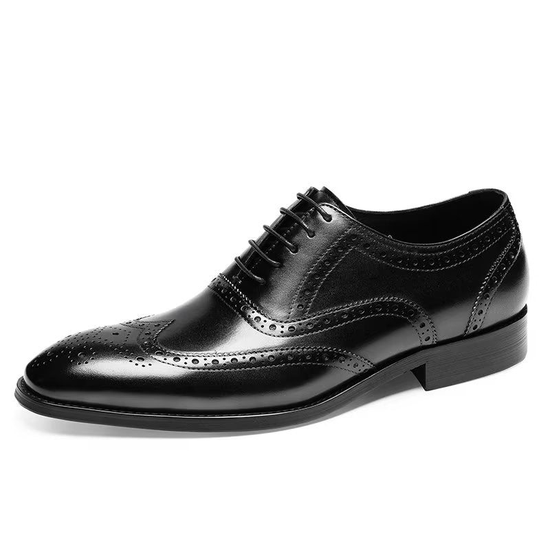 Pánské Společenské Boty Kožené Šněrovací Brogues - Černá