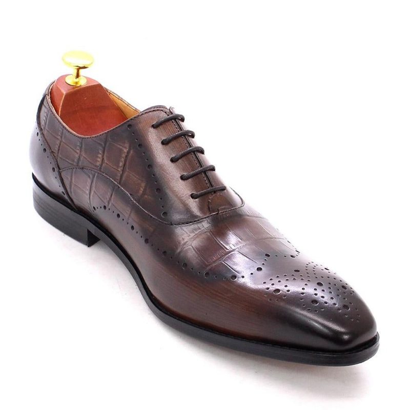 Pánské Společenské Boty Luxusní Brogue Oxford Z Krokodýlí Kůže - Káva