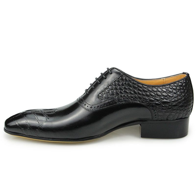 Pánské Společenské Boty Luxusní Croc Texture Pointed Toe Oxford