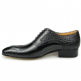 Pánské Společenské Boty Luxusní Croc Texture Pointed Toe Oxford