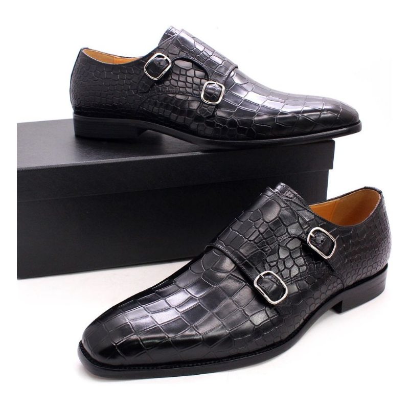 Pánské Společenské Boty Luxusní Crocstride Se Čtvercovou Špičkou Monk Strap - Černá