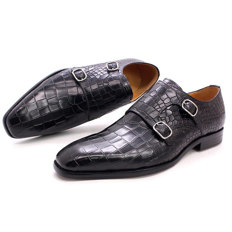 Pánské Společenské Boty Luxusní Crocstride Se Čtvercovou Špičkou Monk Strap - Černá