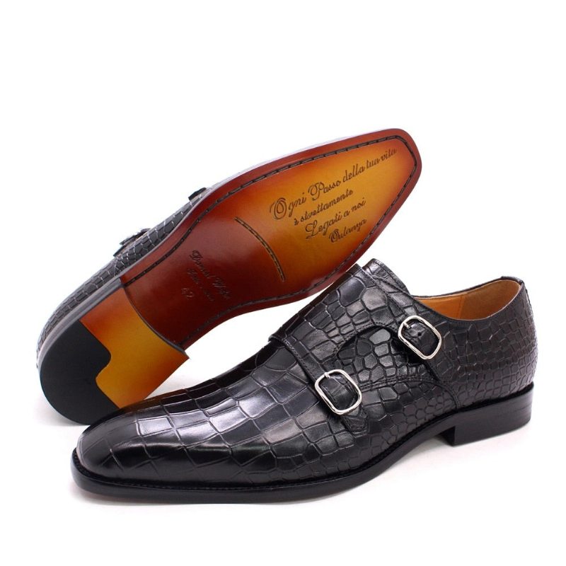 Pánské Společenské Boty Luxusní Crocstride Se Čtvercovou Špičkou Monk Strap - Černá