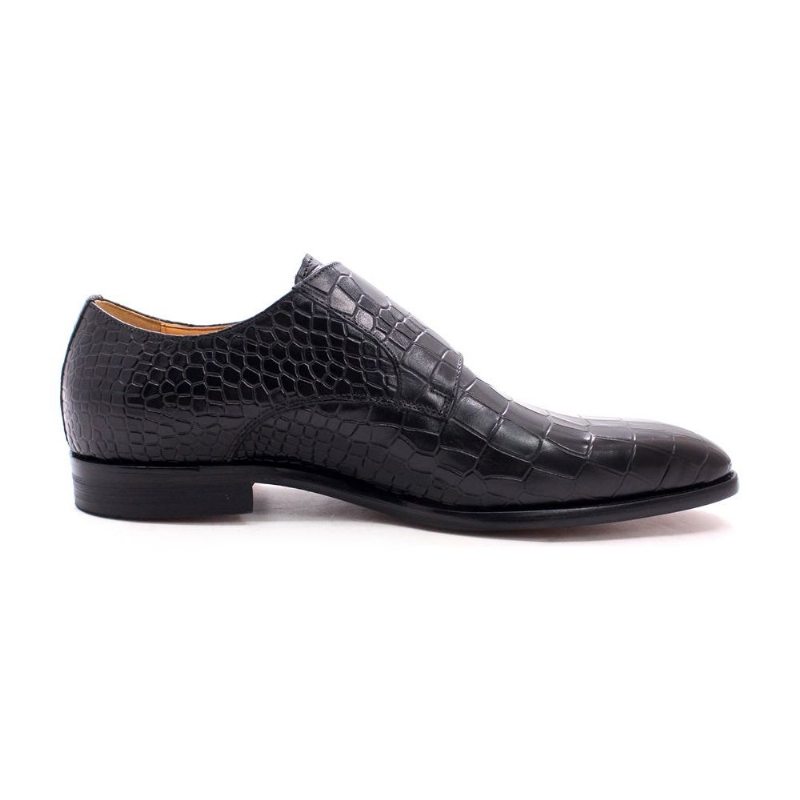 Pánské Společenské Boty Luxusní Crocstride Se Čtvercovou Špičkou Monk Strap - Černá