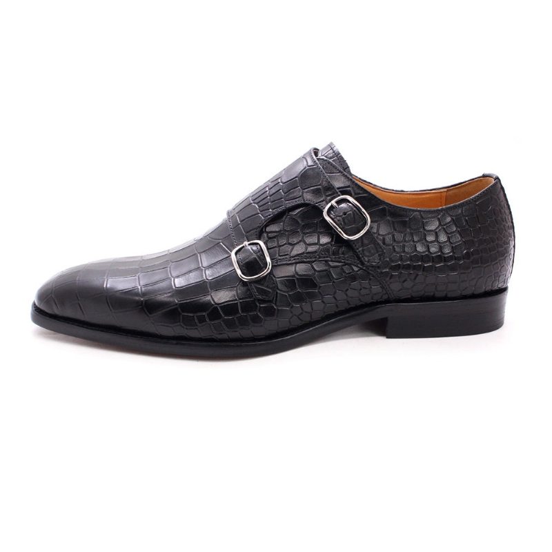 Pánské Společenské Boty Luxusní Crocstride Se Čtvercovou Špičkou Monk Strap - Černá