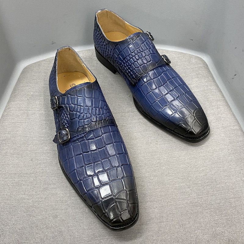 Pánské Společenské Boty Luxusní Crocstride Se Čtvercovou Špičkou Monk Strap - Modrá