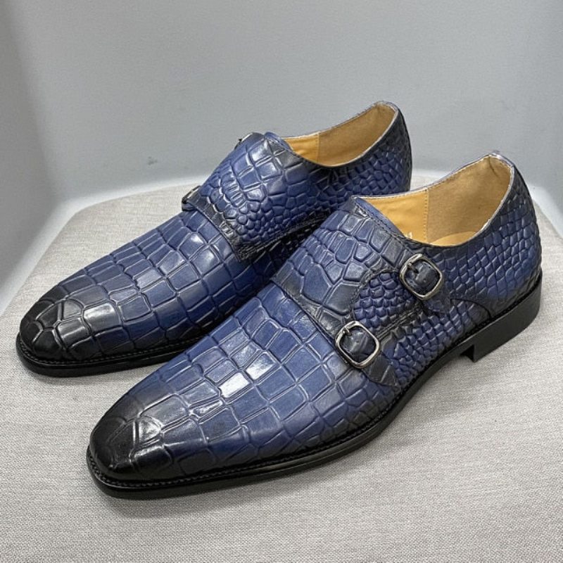 Pánské Společenské Boty Luxusní Crocstride Se Čtvercovou Špičkou Monk Strap - Modrá