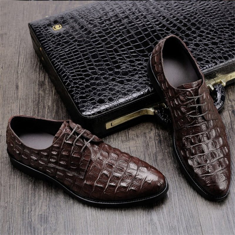 Pánské Společenské Boty Luxusní Embosovaná Kůže Oxford Brogues - Káva