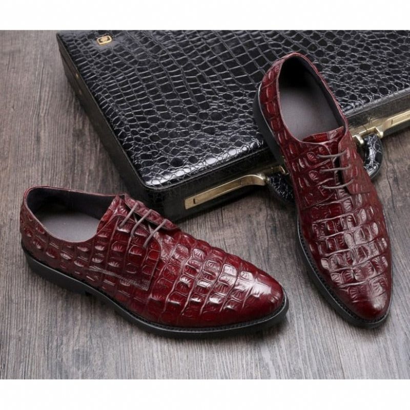 Pánské Společenské Boty Luxusní Embosovaná Kůže Oxford Brogues - Červená