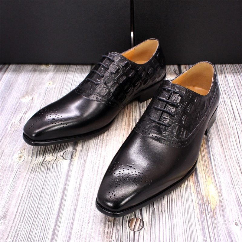 Pánské Společenské Boty Luxusní Kožené Brogue Oxford - Černá