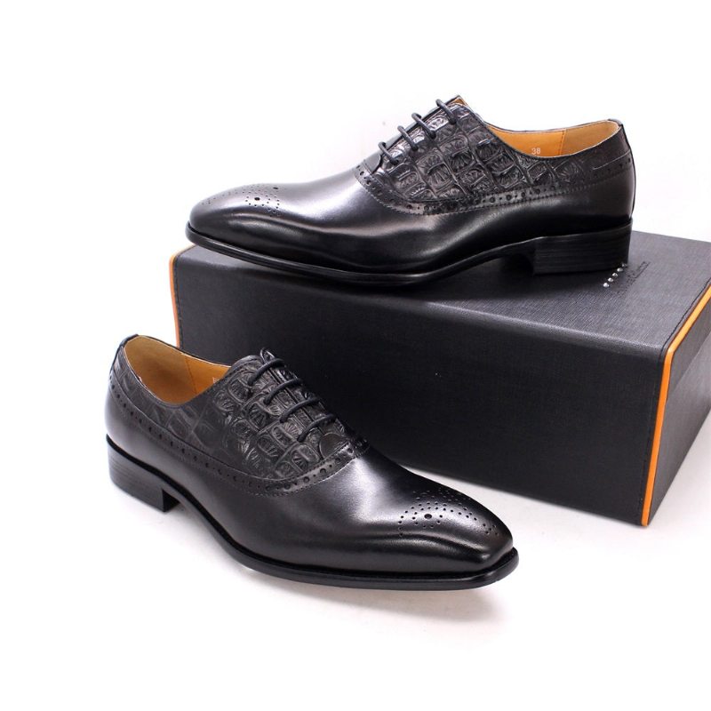 Pánské Společenské Boty Luxusní Kožené Brogue Oxford - Černá