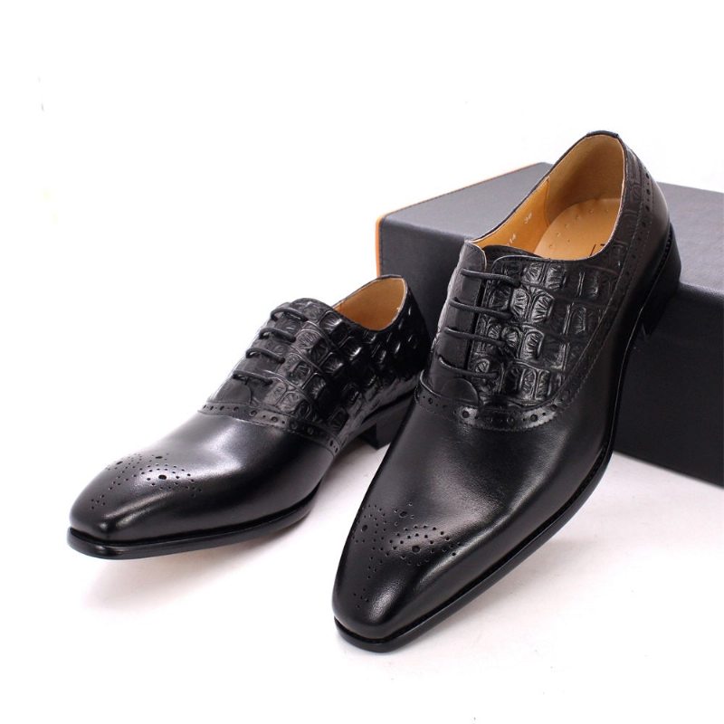 Pánské Společenské Boty Luxusní Kožené Brogue Oxford - Černá