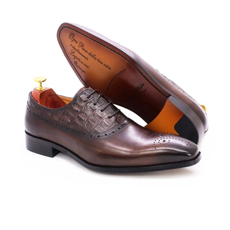 Pánské Společenské Boty Luxusní Kožené Brogue Oxford - Káva