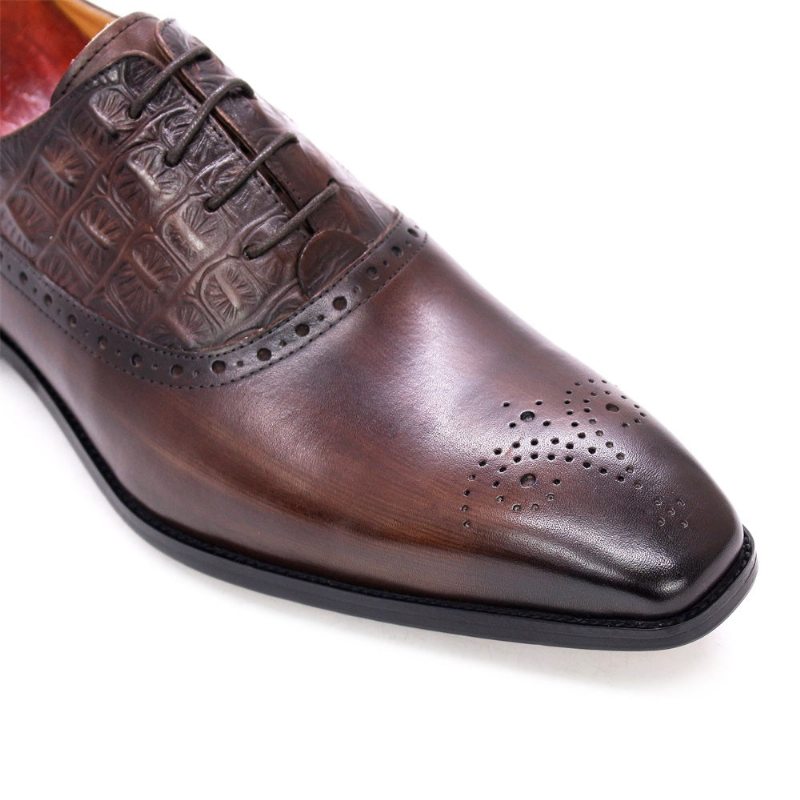 Pánské Společenské Boty Luxusní Kožené Brogue Oxford - Káva