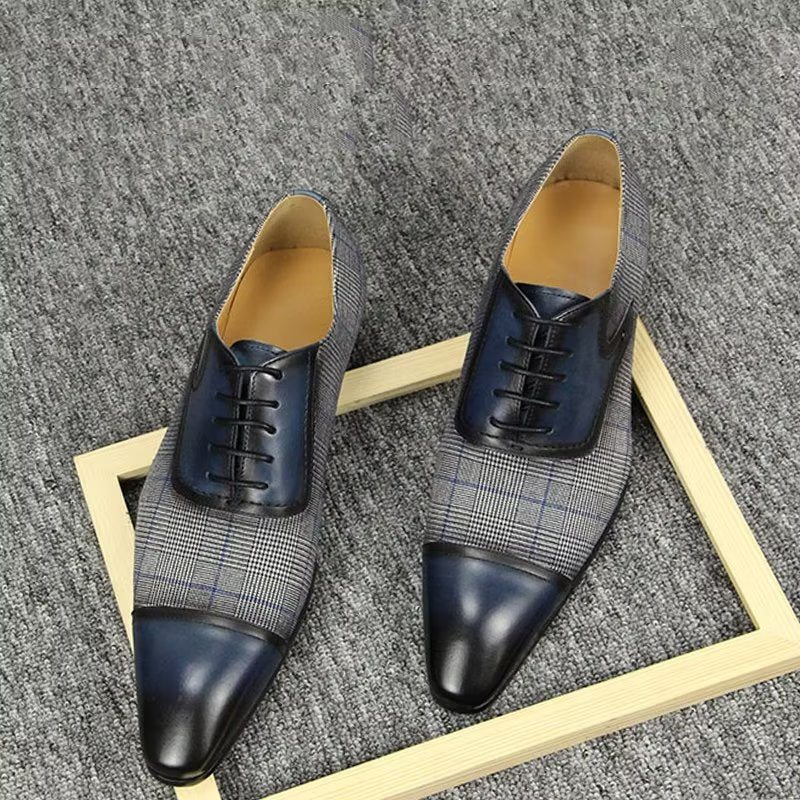 Pánské Společenské Boty Luxusní Kožené Elegantní Svatební Brogue Oxford - Modrý