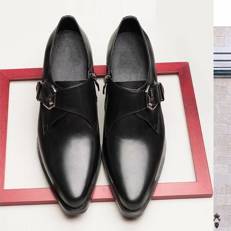 Pánské Společenské Boty Luxusní Se Špičatou Špičkou Monkstrap - Černá