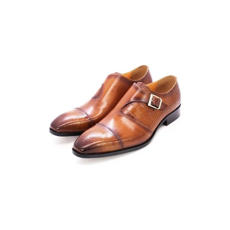 Pánské Společenské Boty Modish Luxury Krokodýlí Vzor Monkstrap - Káva