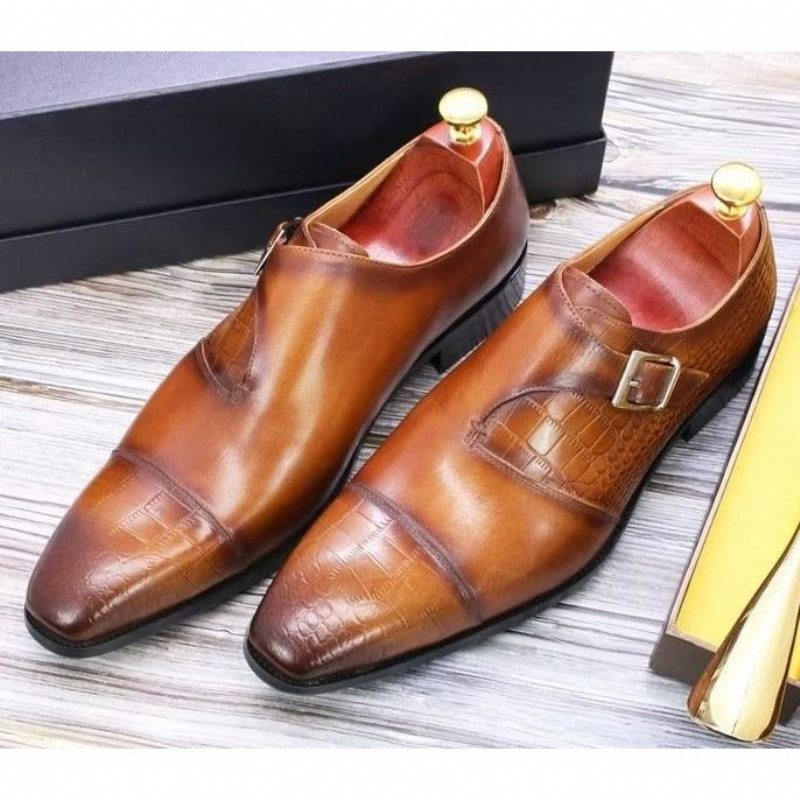 Pánské Společenské Boty Modish Luxury Krokodýlí Vzor Monkstrap - Káva