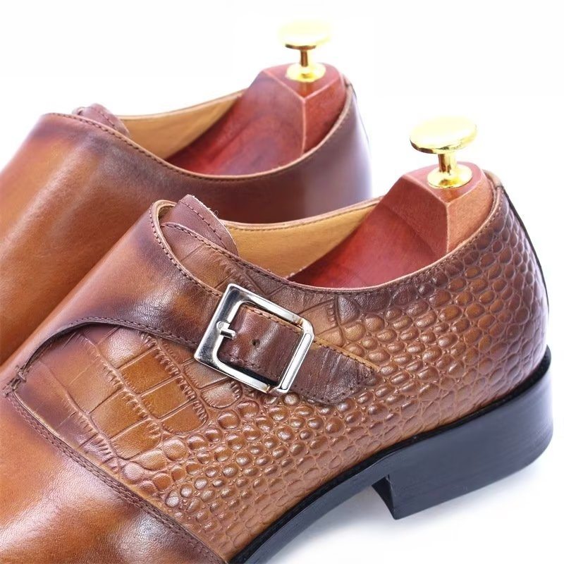 Pánské Společenské Boty Modish Luxury Krokodýlí Vzor Monkstrap - Káva