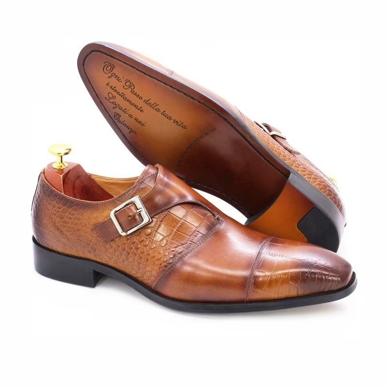 Pánské Společenské Boty Modish Luxury Krokodýlí Vzor Monkstrap - Káva