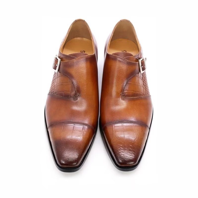 Pánské Společenské Boty Modish Luxury Krokodýlí Vzor Monkstrap - Káva