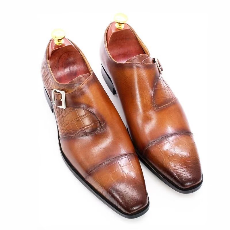 Pánské Společenské Boty Modish Luxury Krokodýlí Vzor Monkstrap - Káva