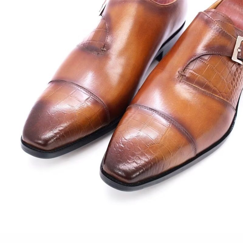 Pánské Společenské Boty Modish Luxury Krokodýlí Vzor Monkstrap - Káva