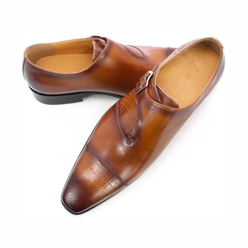 Pánské Společenské Boty Modish Luxury Krokodýlí Vzor Monkstrap - Káva