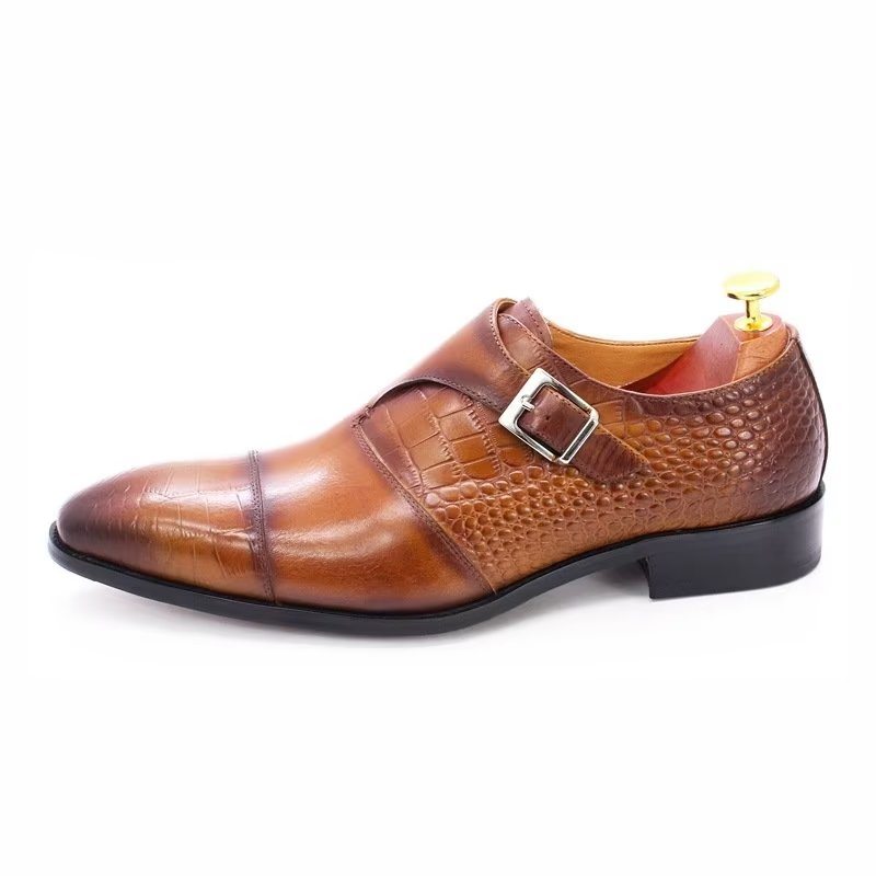 Pánské Společenské Boty Modish Luxury Krokodýlí Vzor Monkstrap - Káva