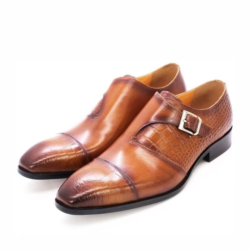 Pánské Společenské Boty Modish Luxury Krokodýlí Vzor Monkstrap - Káva