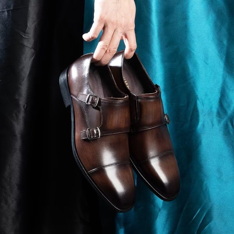 Pánské Společenské Boty Monkstrap - Káva