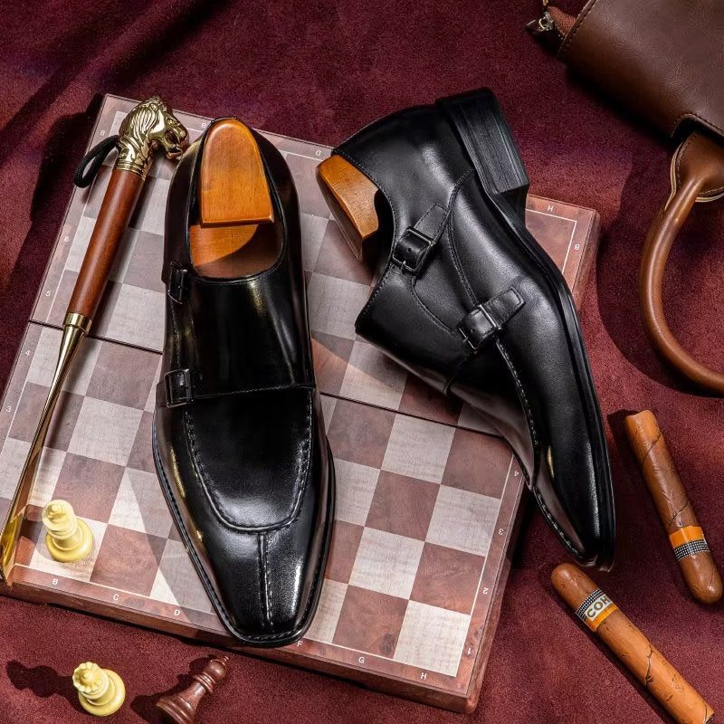 Pánské Společenské Boty Monkstrap Elegantní Z Hovězí Kůže - Černá