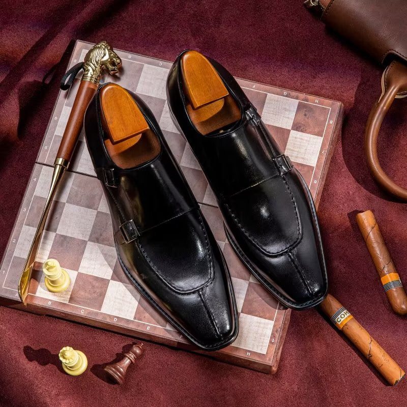 Pánské Společenské Boty Monkstrap Elegantní Z Hovězí Kůže - Černá