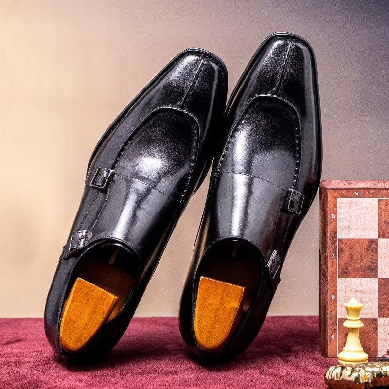 Pánské Společenské Boty Monkstrap Elegantní Z Hovězí Kůže - Černá