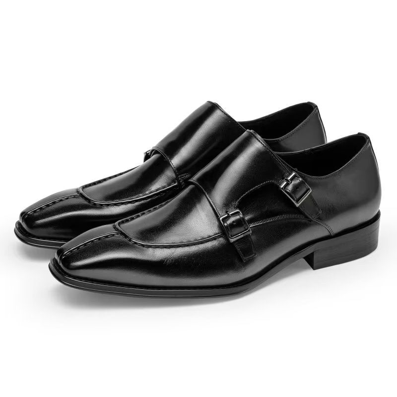 Pánské Společenské Boty Monkstrap Elegantní Z Hovězí Kůže - Černá