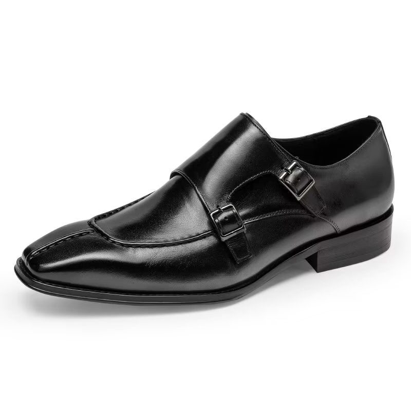 Pánské Společenské Boty Monkstrap Elegantní Z Hovězí Kůže - Černá