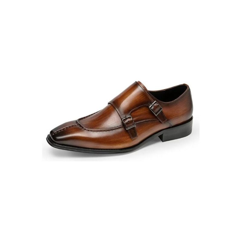 Pánské Společenské Boty Monkstrap Elegantní Z Hovězí Kůže - Káva