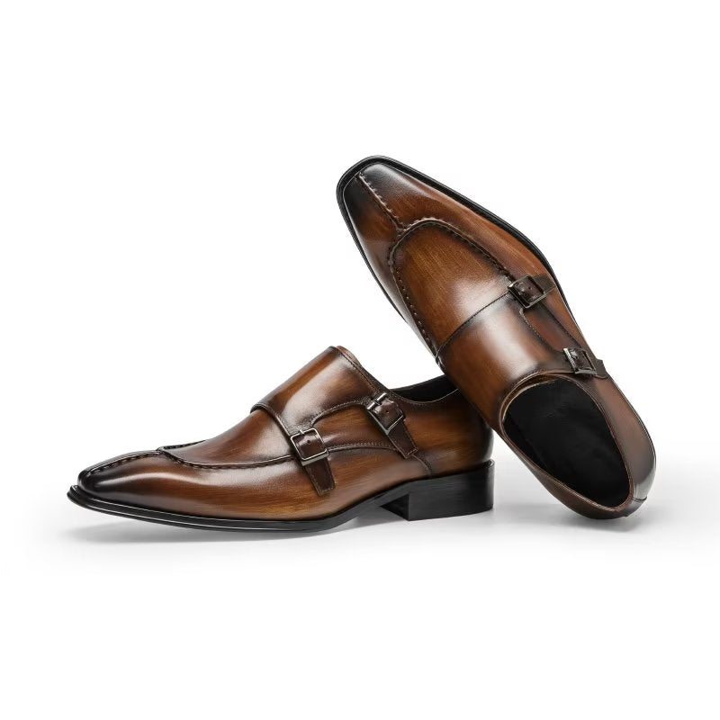 Pánské Společenské Boty Monkstrap Elegantní Z Hovězí Kůže - Káva