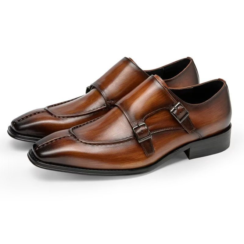 Pánské Společenské Boty Monkstrap Elegantní Z Hovězí Kůže - Káva