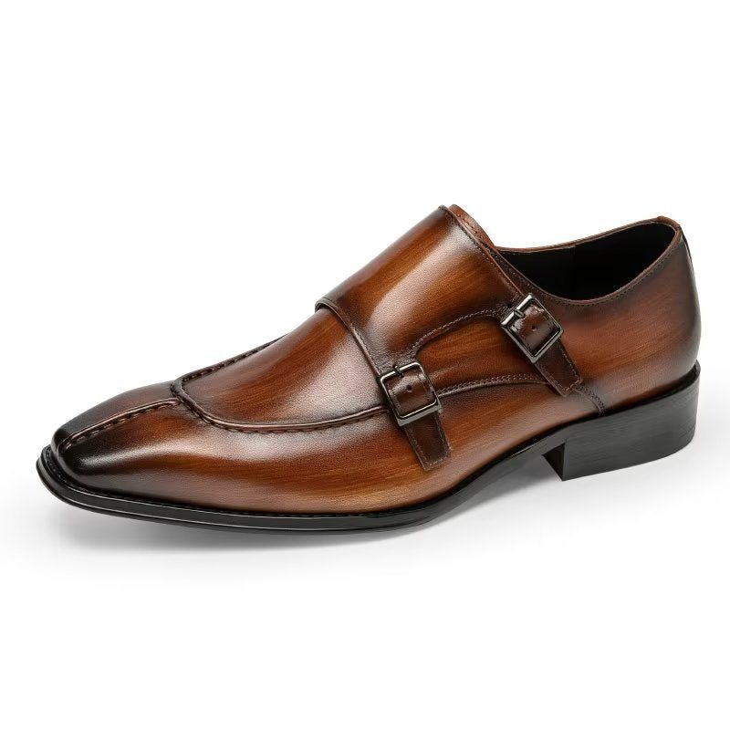 Pánské Společenské Boty Monkstrap Elegantní Z Hovězí Kůže - Káva