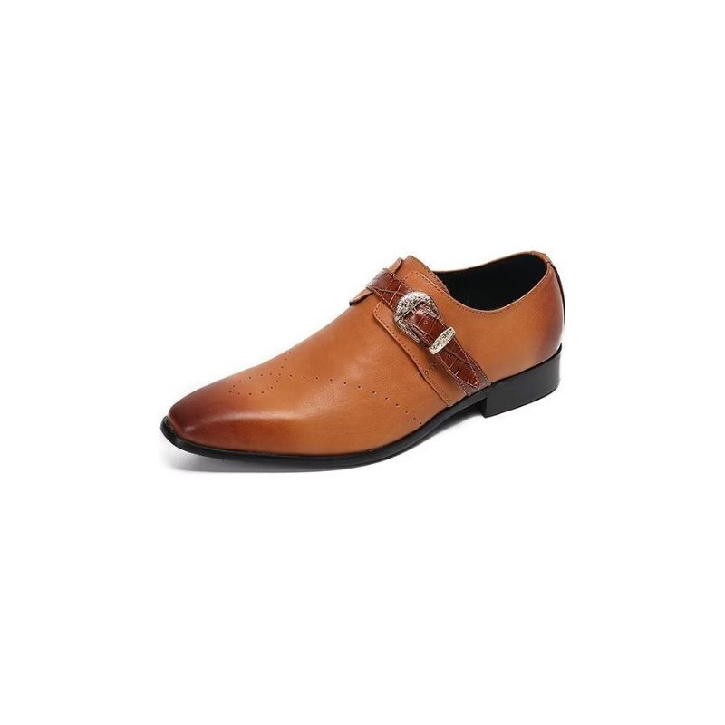 Pánské Společenské Boty Monkstraps Elegantní Nazouváky Z Pravé Kůže - Hnědá