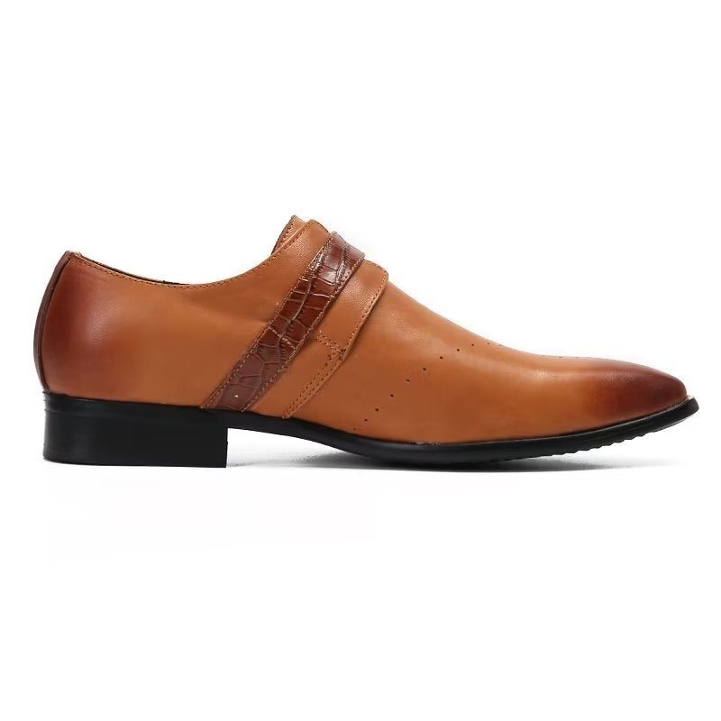 Pánské Společenské Boty Monkstraps Elegantní Nazouváky Z Pravé Kůže - Hnědá