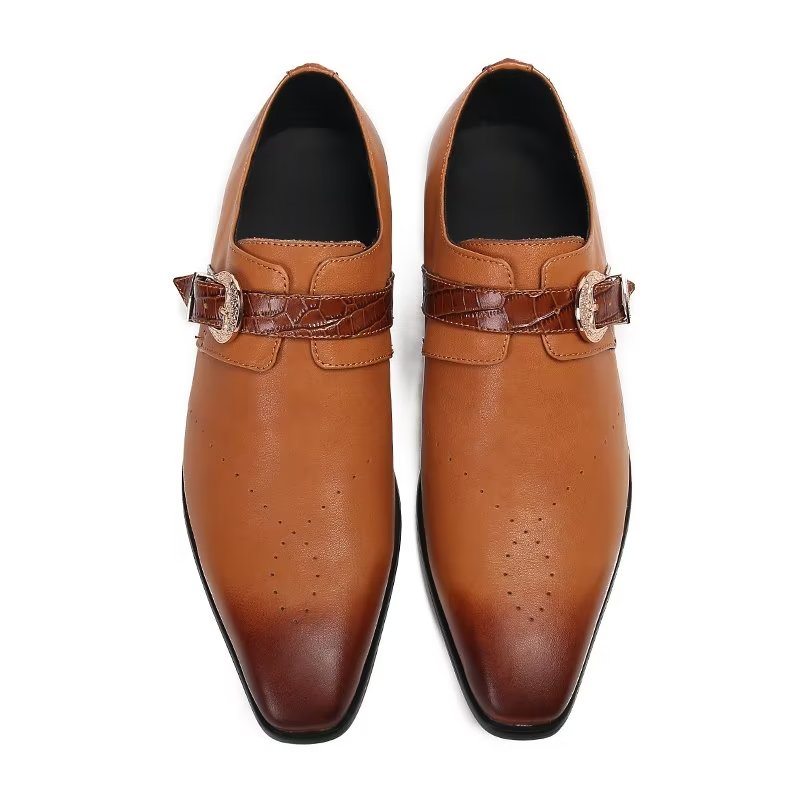 Pánské Společenské Boty Monkstraps Elegantní Nazouváky Z Pravé Kůže - Hnědá