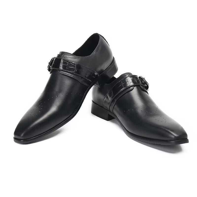 Pánské Společenské Boty Monkstraps Elegantní Nazouváky Z Pravé Kůže - Černá