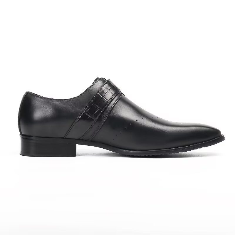 Pánské Společenské Boty Monkstraps Elegantní Nazouváky Z Pravé Kůže - Černá