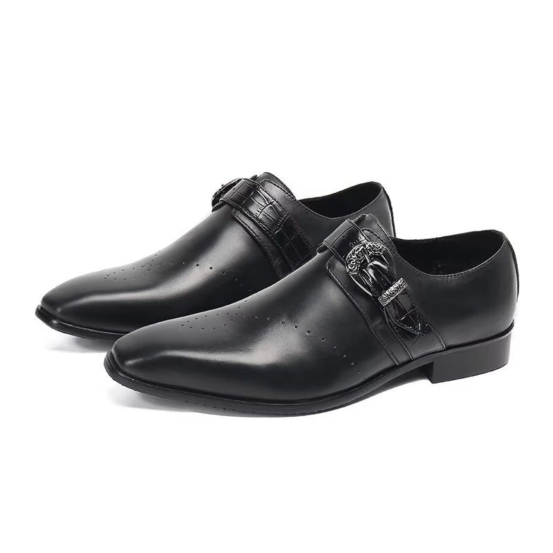 Pánské Společenské Boty Monkstraps Elegantní Nazouváky Z Pravé Kůže - Černá