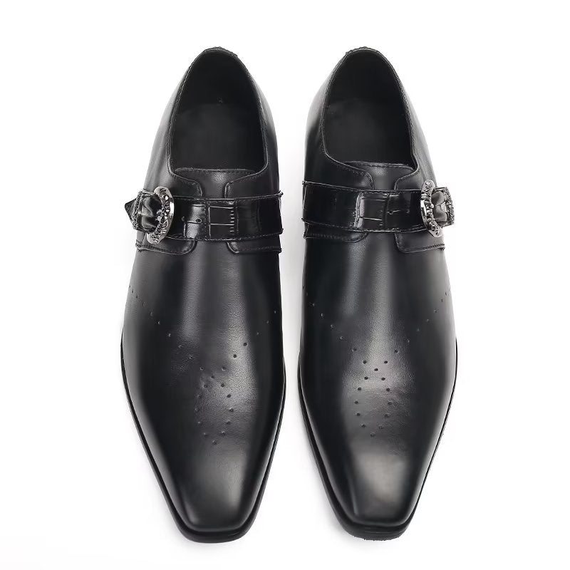 Pánské Společenské Boty Monkstraps Elegantní Nazouváky Z Pravé Kůže - Černá