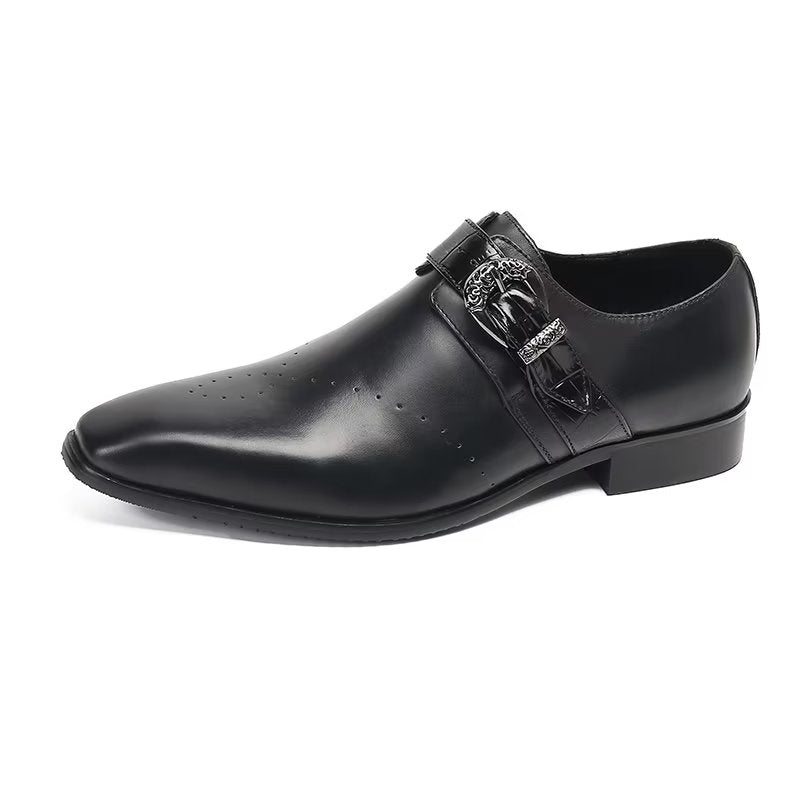 Pánské Společenské Boty Monkstraps Elegantní Nazouváky Z Pravé Kůže - Černá