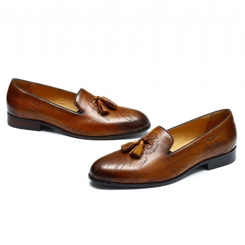 Pánské Společenské Boty Okázalé Kožené Slip On Brogue - Hnědá