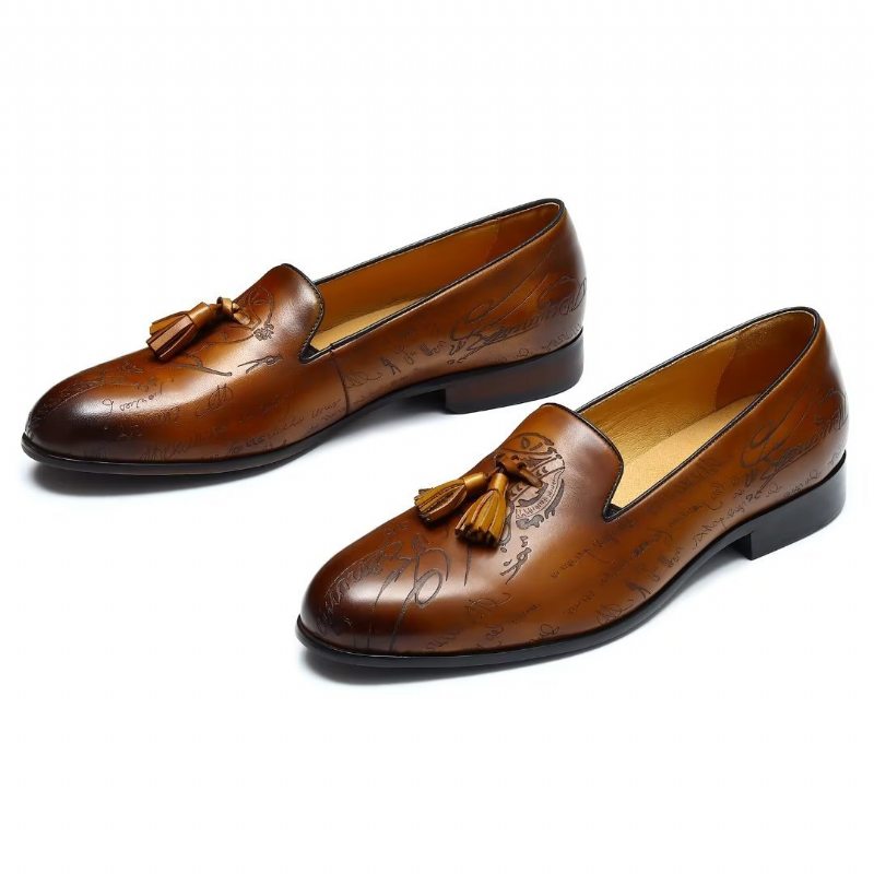 Pánské Společenské Boty Okázalé Kožené Slip On Brogue - Hnědá